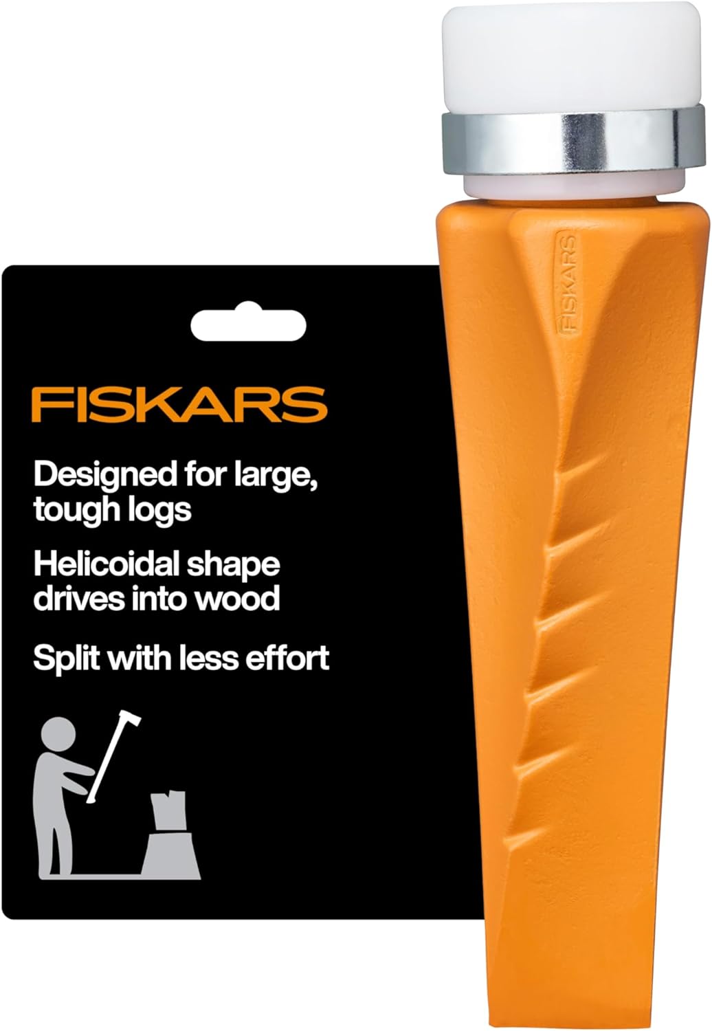 Fiskars HelixPlus Splitting Wedge for Large Logs – Forged Steel Wood Splitting Wedge with Spiral Design & Vibration-Dampening Striking Head, 2.5" x 9.5" x 2.5"