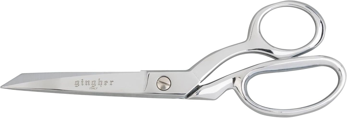 Gingher 8" Serrated Dressmaker's Fabric Scissors with Protective Sheath, Stainless Steel Shears that Grips Fabric, Sharp Knife Edge Fabric Scissors, Chrome Plated Nickel Finish