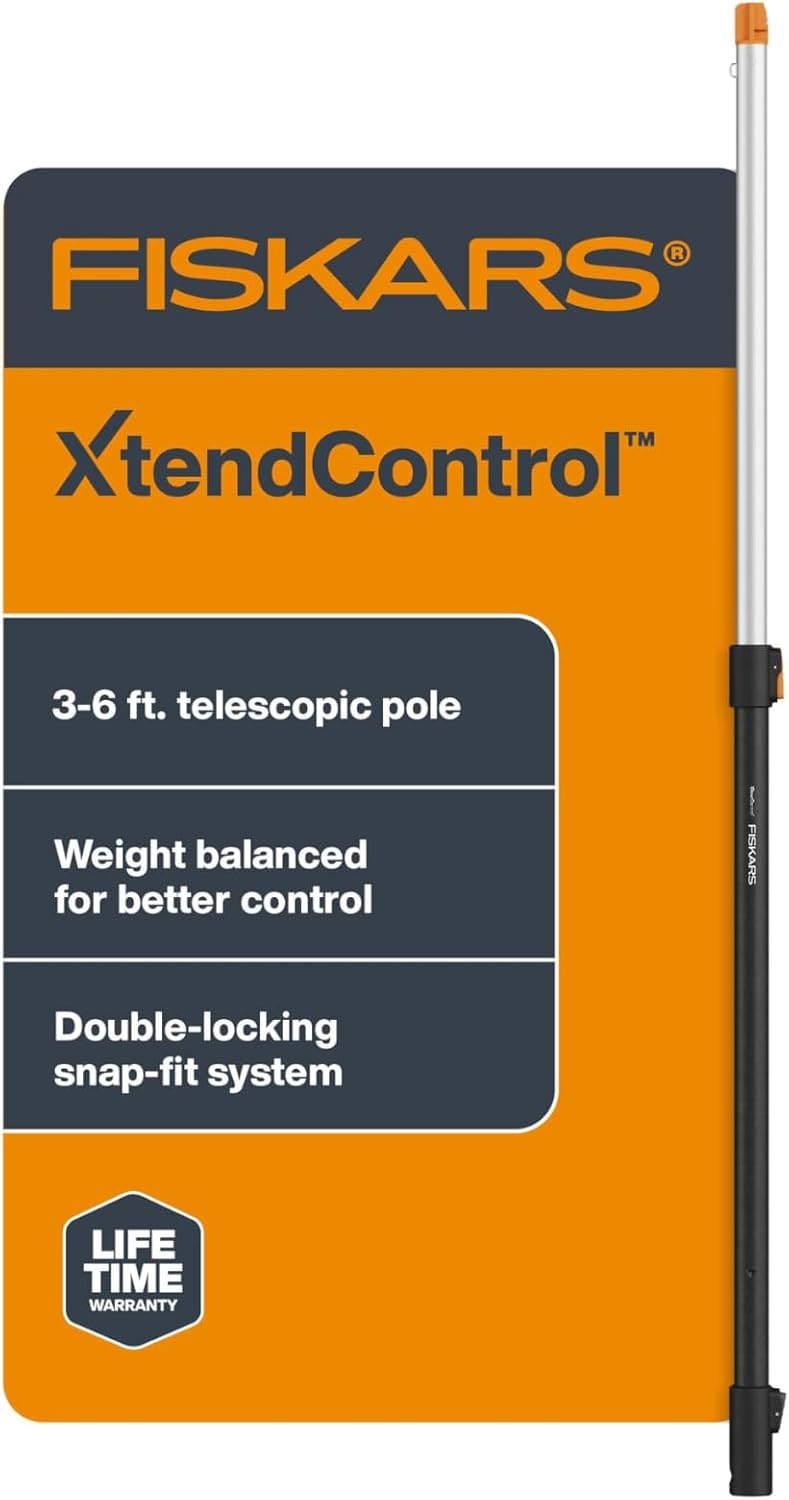 Fiskars XtendControl 3-6 ft Extension Pole, Durable Aluminum Construction, Compatible with XtendControl Snap-Fit Components for Garden & Yard Tools