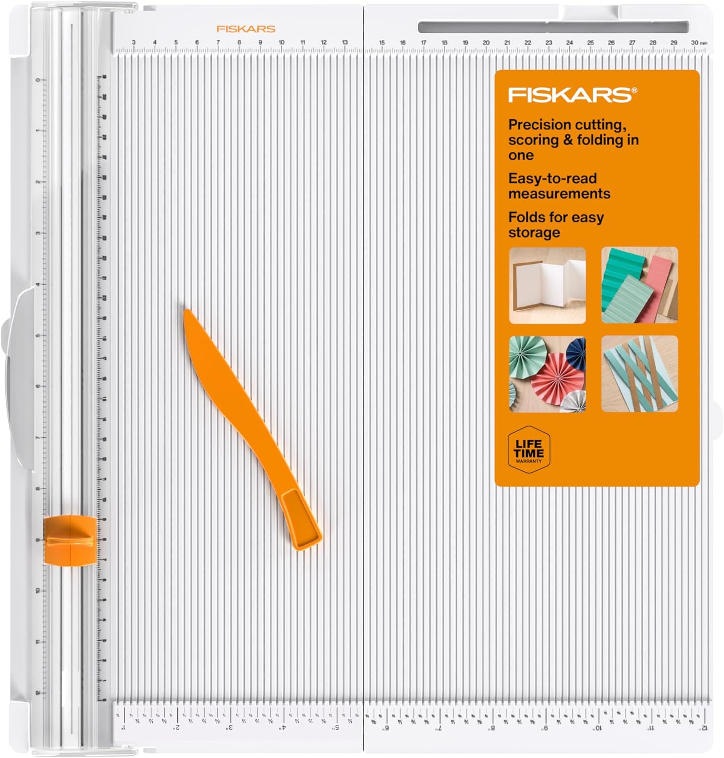 Fiskars 12" Trim & Score Board, TripleTrack System, Integrated Scoring Surface, Folding Design for Crafting and Travel