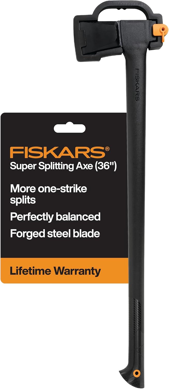 Fiskars 36" Super Splitting Axe, Wood Splitter for Medium to Large Size Logs, with Shock-Absorbing FiberComp Handle, Lawn and Garden Tool, 6 pounds, Black