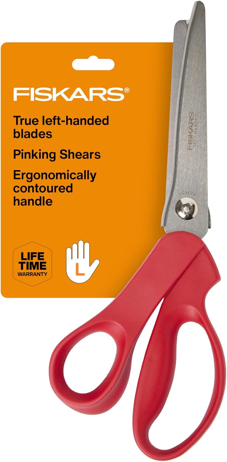Fiskars 8” Premier Left-Handed Pinking Shears for Fabric Cutting Paper and Crafts, High-grade Stainless Steel Zigzag Blades Prevents Fraying, Ergonomic Contoured Handle for Left-Handed Comfort