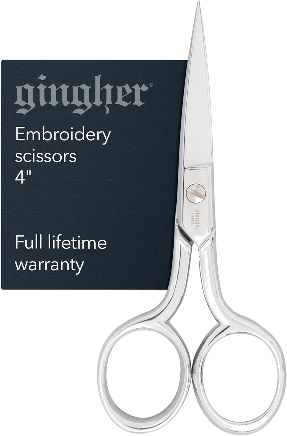 Gingher 4" Embroidery Scissors, Precision Craft Scissors, Hand-Tuned Blades & Double Loop Handle, Chrome Plated Nickel Finish