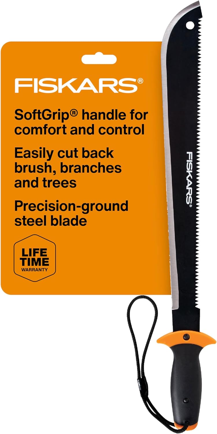 Fiskars Machete Saw, 18" Dual-Edge Blade with Sharp Tempered Steel Blade & Aggressive Saw, Heavy Duty for Cutting Trees, Outdoor Machete Tool for Bushcraft, Garden Cutting & Yard Work