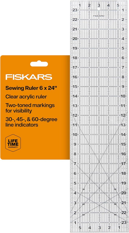 Fiskars Sewing Ruler (6"x 24") - Sewing and Quilting Ruler with Gridlines - Arts and Craft Supplies - Clear/Black