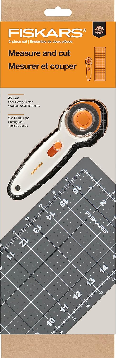 Fiskars Fabric Cutting 2pc Set for Sewing - with 45mm Rotary Cutter and 5in x 17in Cutting Mat